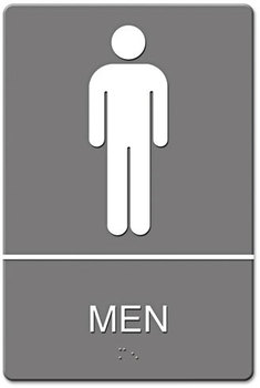 Headline® Sign ADA Sign,  Men Restroom Symbol w/Tactile Graphic, Molded Plastic, 6 x 9, Gray