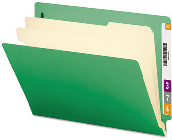 Smead™ Colored End Tab Classification Folders with Dividers 2" Expansion, 2 6 Fasteners, Letter Size, Green, 10/Box