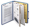 A Picture of product SMD-14032 Smead™ Six-Section Colored Pressboard Top Tab Classification Folders with SafeSHIELD® Coated Fasteners Six 2 Dividers, Letter Size, Dark Blue, 10/Box