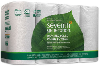 Seventh Generation® 100% Recycled Paper Towel Rolls,  2-Ply, 11 x 5.4 Sheets, 140 Sheets/RL, 8 RL/PK