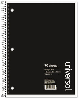 Universal® Wirebound Notebook 1-Subject, Medium/College Rule, Black Cover, (70) 10.5 x 8 Sheets