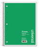 A Picture of product UNV-66610 Universal® Wirebound Notebook 1-Subject, Medium/College Rule, Black Cover, (70) 10.5 x 8 Sheets
