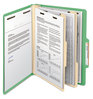 A Picture of product SMD-14002 Smead™ Colored Top Tab Classification Folders with SafeSHIELD® Coated Fasteners Six 2" Expansion, 2 Dividers, Letter Size, Green Exterior, 10/Box