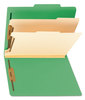 A Picture of product SMD-14002 Smead™ Colored Top Tab Classification Folders with SafeSHIELD® Coated Fasteners Six 2" Expansion, 2 Dividers, Letter Size, Green Exterior, 10/Box