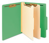 A Picture of product SMD-14002 Smead™ Colored Top Tab Classification Folders with SafeSHIELD® Coated Fasteners Six 2" Expansion, 2 Dividers, Letter Size, Green Exterior, 10/Box