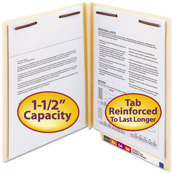 Smead™ Manila End Tab Fastener Folders with Reinforced Tabs W-Fold 1.5" Expansion, 2 Fasteners, Letter Size, 50/Box