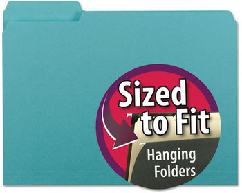 Smead™ Interior File Folders 1/3-Cut Tabs: Assorted, Letter Size, 0.75" Expansion, Aqua, 100/Box