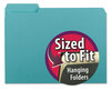 A Picture of product SMD-10235 Smead™ Interior File Folders 1/3-Cut Tabs: Assorted, Letter Size, 0.75" Expansion, Aqua, 100/Box