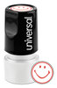 A Picture of product UNV-10080 Universal® Pre-Inked One-Color Round Stamp Message SMILEY FACE, Pre-Inked/Re-Inkable, Red