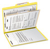 A Picture of product SMD-13704 Smead™ Colored Top Tab Classification Folders with SafeSHIELD® Coated Fasteners Four 2" Expansion, 1 Divider, Letter Size, Yellow Exterior, 10/Box