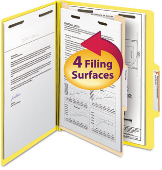 Smead™ Colored Top Tab Classification Folders with SafeSHIELD® Coated Fasteners Four 2" Expansion, 1 Divider, Letter Size, Yellow Exterior, 10/Box