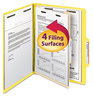 A Picture of product SMD-13704 Smead™ Colored Top Tab Classification Folders with SafeSHIELD® Coated Fasteners Four 2" Expansion, 1 Divider, Letter Size, Yellow Exterior, 10/Box