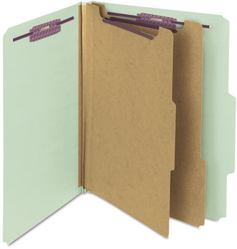 Smead™ Pressboard Classification Folders with SafeSHIELD® Coated Fasteners Six 2/5-Cut Tabs, 2 Dividers, Letter Size, Gray-Green, 10/Box