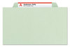 A Picture of product SMD-14076 Smead™ Pressboard Classification Folders with SafeSHIELD® Coated Fasteners Six 2/5-Cut Tabs, 2 Dividers, Letter Size, Gray-Green, 10/Box