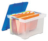 A Picture of product STX-61508U01C Storex Plastic File Tote,  Letter/Legal, Snap-On Lid, Clear/Blue