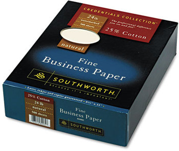 Southworth® 25% Cotton Business Paper,  Natural, 24 lbs., Wove, 8-1/2 x 11,  500/Box, FSC