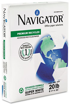 Navigator® Premium Recycled Multipurpose Paper,  92 Brightness, 20lb, 8-1/2 x 11, White, 5000/Carton