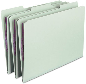 Smead™ Expanding Recycled Pressboard Fastener Folders with SafeSHIELD® Coated Fasteners 1/3-Cut Tabs, Two 1" Expansion, Legal Size, Gray-Green, 25/Box