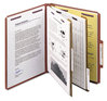 A Picture of product SMD-14075 Smead™ Pressboard Classification Folders with SafeSHIELD® Coated Fasteners Six 2/5-Cut Tabs, 2 Dividers, Letter Size, Red, 10/Box