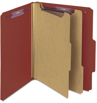 Smead™ Pressboard Classification Folders with SafeSHIELD® Coated Fasteners Six 2/5-Cut Tabs, 2 Dividers, Letter Size, Red, 10/Box