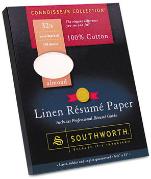 Southworth® 100% Cotton Premium Weight Linen Résumé Paper,  Almond,  32 lbs., 8-1/2 x 11, 100/Box