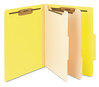 A Picture of product SMD-14004 Smead™ Colored Top Tab Classification Folders with SafeSHIELD® Coated Fasteners Six 2" Expansion, 2 Dividers, Letter Size, Yellow Exterior, 10/Box