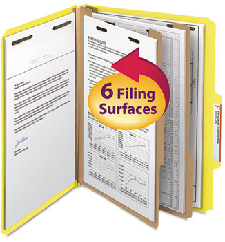 Smead™ Colored Top Tab Classification Folders with SafeSHIELD® Coated Fasteners Six 2" Expansion, 2 Dividers, Letter Size, Yellow Exterior, 10/Box