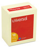 A Picture of product UNV-35692 Universal® Self-Stick Note Pads Pad Value Pack, 3" x 5", Yellow, 100 Sheets/Pad, 18 Pads/Pack