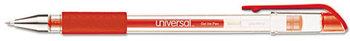 Universal™ Comfort Grip® Gel Stick Roller Ball Pen Medium 0.7 mm, Red Ink, Clear/Red Barrel, Dozen