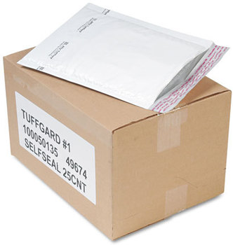 Sealed Air Jiffy® TuffGard® Self-Seal Cushioned Mailer,  #1, 7 1/4 x 12, White, 25/Carton