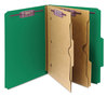 A Picture of product SMD-14083 Smead™ Six-Section Pressboard Top Tab Pocket-Style Classification Folders with SafeSHIELD® Coated Fasteners 6-Section Pocket 6 2 Dividers, Letter Size, Green, 10/Box