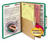 A Picture of product SMD-14083 Smead™ Six-Section Pressboard Top Tab Pocket-Style Classification Folders with SafeSHIELD® Coated Fasteners 6-Section Pocket 6 2 Dividers, Letter Size, Green, 10/Box