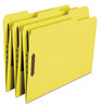 A Picture of product SMD-12940 Smead™ Top Tab Colored Fastener Folders 0.75" Expansion, 2 Fasteners, Letter Size, Yellow Exterior, 50/Box