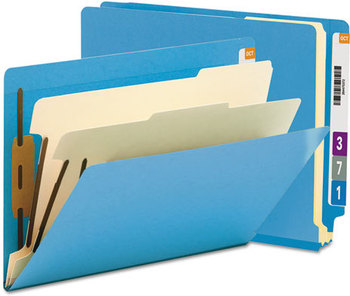 Smead™ Colored End Tab Classification Folders with Dividers 2" Expansion, 2 6 Fasteners, Letter Size, Blue, 10/Box