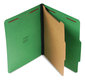 A Picture of product UNV-10202 Universal® Bright Colored Pressboard Classification Folders 2" Expansion, 1 Divider, 4 Fasteners, Letter Size, Emerald Green, 10/Box