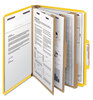 A Picture of product SMD-14098 Smead™ Eight-Section Colored Pressboard Top Tab Classification Folders with SafeSHIELD® Coated Fasteners Eight 3 Dividers, Letter Size, Yellow, 10/Box