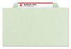 A Picture of product SMD-18776 Smead™ Pressboard Classification Folders with SafeSHIELD® Coated Fasteners Four 2/5-Cut Tabs, 1 Divider, Legal Size, Gray-Green, 10/Box