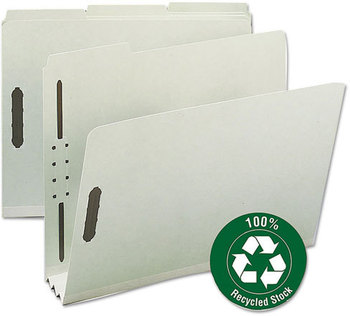 Smead™ 100% Recycled Pressboard Fastener Folders 3" Expansion, 2 Fasteners, Letter Size, Gray-Green Exterior, 25/Box