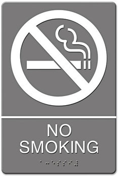 Headline® Sign ADA Sign,  No Smoking Symbol w/Tactile Graphic, Molded Plastic, 6 x 9, Gray
