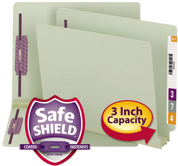 Smead™ End Tab Expansion Pressboard Classification Folders with SafeSHIELD® Coated Fasteners Two 3" Letter Size, Gray-Green, 25/Box