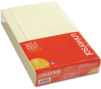Universal® Glue Top Pads Wide/Legal Rule, 50 Canary-Yellow 8.5 x 14 Sheets, Dozen