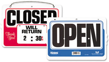 Headline® Sign Double-Sided Open/Closed Sign with Dial-A-Time Will Return Clock,  Plastic, 11 x 8