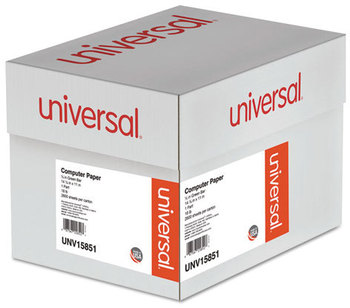Universal® Printout Paper 1-Part, 18 lb Bond Weight, 14.88 x 11, White/Green Bar, 2,600/Carton