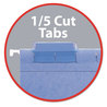 A Picture of product SMD-64250 Smead™ Hanging Pockets with Full-Height Gusset 1 Section, 2" Capacity, Letter Size, 1/5-Cut Tabs, Sky Blue, 25/Box