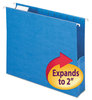 A Picture of product SMD-64250 Smead™ Hanging Pockets with Full-Height Gusset 1 Section, 2" Capacity, Letter Size, 1/5-Cut Tabs, Sky Blue, 25/Box