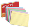 A Picture of product UNV-47236 Universal® Recycled Index Strong 2 Pt. Stock Cards Ruled, 4 x 6, Assorted, 100/Pack