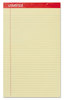 A Picture of product UNV-40000 Universal® Perforated Ruled Writing Pads Wide/Legal Rule, Red Headband, 50 Canary-Yellow 8.5 x 14 Sheets, Dozen