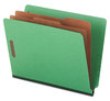 A Picture of product UNV-10317 Universal® Deluxe Six-Section Colored Pressboard End Tab Classification Folders 2 Dividers, 6 Fasteners, Letter Size, Green, 10/Box