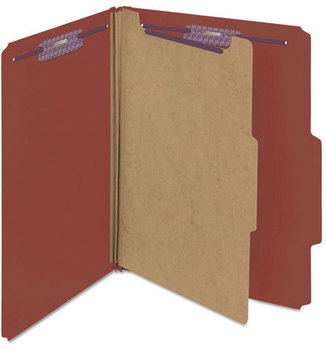 Smead™ Pressboard Classification Folders with SafeSHIELD® Coated Fasteners Four 2/5-Cut Tabs, 1 Divider, Letter Size, Red, 10/Box