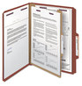A Picture of product SMD-13775 Smead™ Pressboard Classification Folders with SafeSHIELD® Coated Fasteners Four 2/5-Cut Tabs, 1 Divider, Letter Size, Red, 10/Box